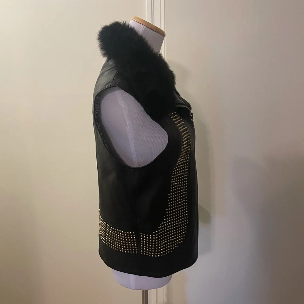 Ernte genuine leather vest with gold stud detail - Picture 5 of 16